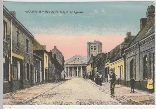 (10080) AK Wavrin, rue du Péristyle et Eglise 1910/20er