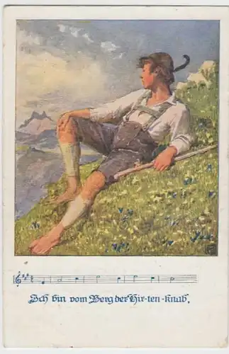 (10054) AK Hirte , Liedzeile >Ich bin vom Berg der Hirten Knab< 1922