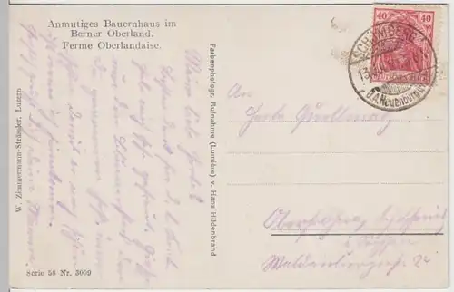 (10006) AK Bern, Berner Oberland, Bauernhaus 1921