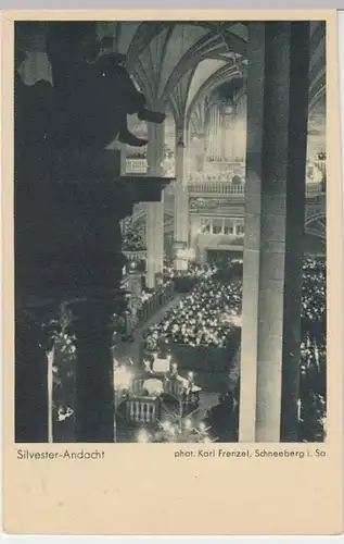 (9993) AK Schneeberg, Erz., St. Wolfgangskirche, Silvesterandacht, vor 1945