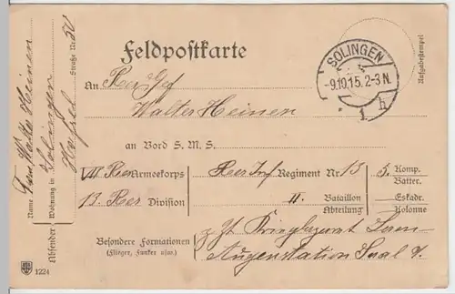 (9794) Feldpostkarte, 7. Res. Korps, 13. Div., Inf. Reg. 13, 5. Komp., 1915