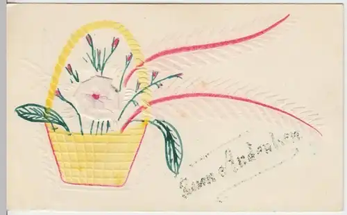 (9402) AK Zum Andenken, Blumenkorb, Palmblätter, Ritztechnik 1927