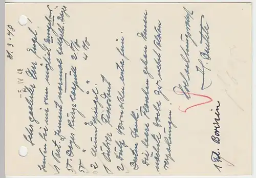 (9250) Postkarte DP Baden 1948, H. Bentele, Dentist Erzingen