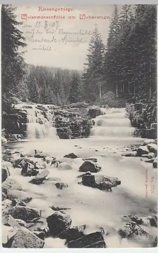 (8722) AK Riesengebirge, Weißwasserfälle am Weberweg 1907