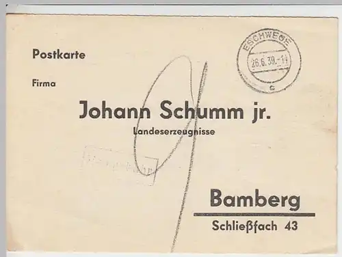 (8636) Postkarte DR Johann Schumm jr. Bamberg 1939