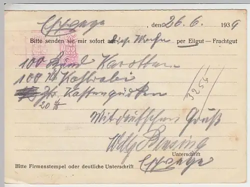 (8636) Postkarte DR Johann Schumm jr. Bamberg 1939