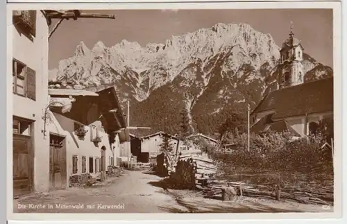 (8475) Foto AK Mittenwald, Kirche, Karwendel 1938