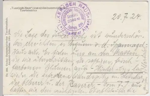 (8430) AK Tuxerjochhaus, Tuxer Joch 1924