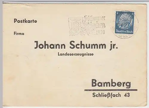 (8387) Postkarte DR Johann Schumm jr. Bamberg 1939