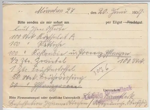 (8387) Postkarte DR Johann Schumm jr. Bamberg 1939