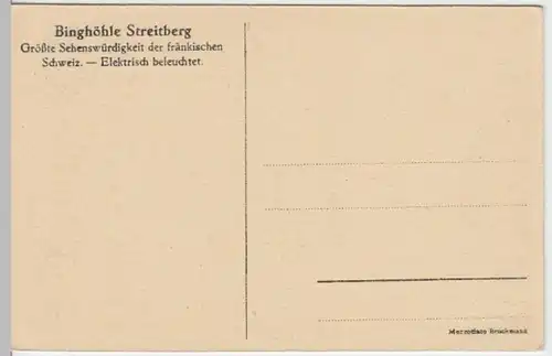 (8386) AK Streitberg, Wiesenttal, Binghöhle, vor 1945