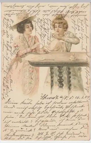 (8365) AK Damen am Stehtisch, Kaffee 1904