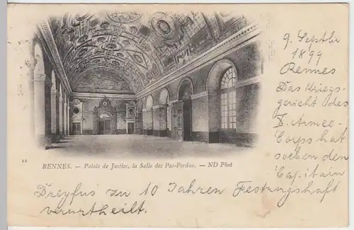 (8317) AK Rennes, Justizpalast, Pas-Perdus Saal 1899