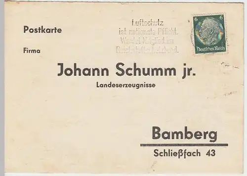 (8248) Postkarte DR Johann Schumm jr. Bamberg 1939