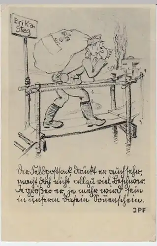 (8130) AK Patriotika, Der Feldpostsack, drückt er auch sehr, Feldp. 1940