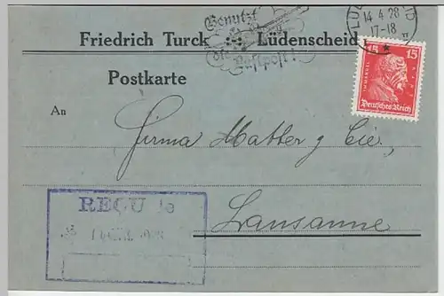 (7944) Postkarte DR v. Friedrich Turck Lüdenscheid 1928