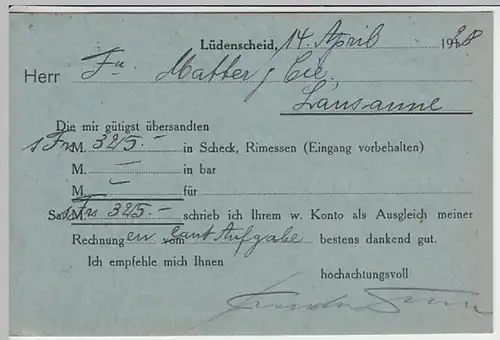 (7944) Postkarte DR v. Friedrich Turck Lüdenscheid 1928