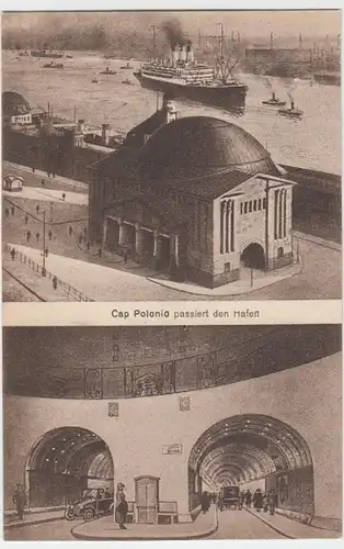 (7781) AK Hamburg, Elbtunnel, Dampfschiff Cap Polonio, vor 1945