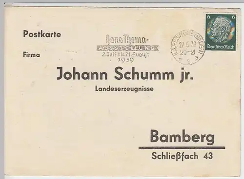 (7759) Postkarte DR Johann Schumm jr. Bamberg 1939