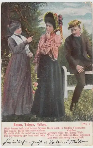 (7752) AK Sprüche, Rosen, Tulpen, Nelken 1907