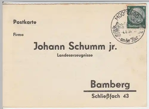 (7736) Postkarte DR Johann Schumm jr. Bamberg 1939