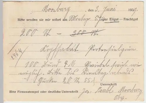 (7736) Postkarte DR Johann Schumm jr. Bamberg 1939