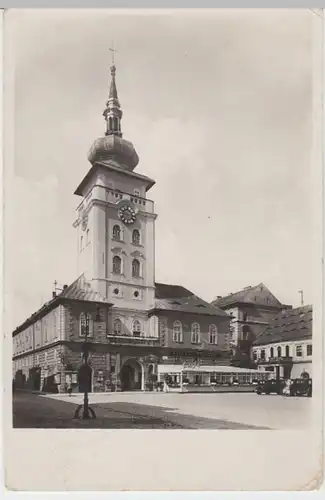 (7635) AK Saaz, Böhmen, Zatec, Rathaus, Cafe, vor 1945