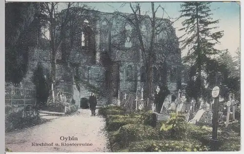 (7499) AK Oybin, Zittauer Gebirge, Friedhof, Klosterruine, um 1922