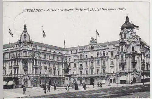(7433) AK Wiesbaden, Kaiser Friedrich Platz, Hotel Nassauer Hof 1911