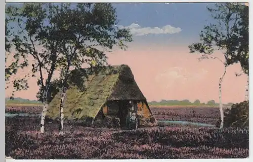 (7415) AK Lüneburger Heide, reetgedecktes Haus, Feldpost 1917