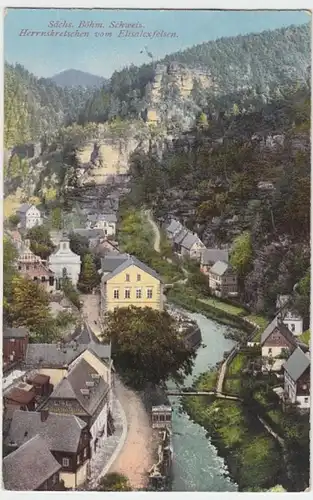 (7344) AK Herrnskretschen, Böhm. Schweiz, Ortsansicht, um 1910