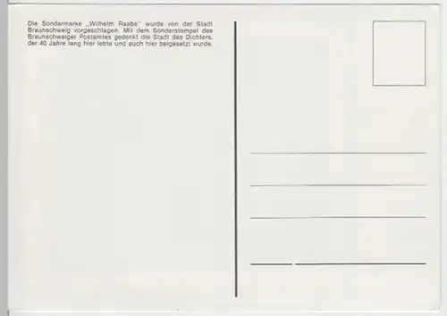 (7069) Postkarte u. Briefmarke 150 J. Wilhelm Raabe, SSt Braunschweig 1981