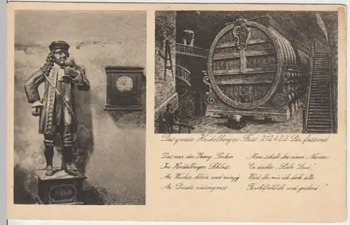 (6975) AK Heidelberg, Großes Fass, Perkeo, vor 1945