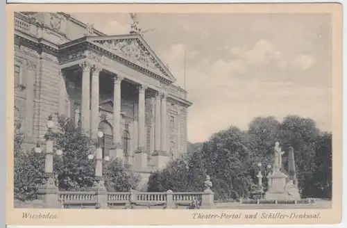 (6949) AK Wiesbaden, Theater, Schillerdenkmal, vor 1945