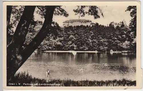 (6783) Foto AK Greiz, Parksee, Landkrankenhaus 1945