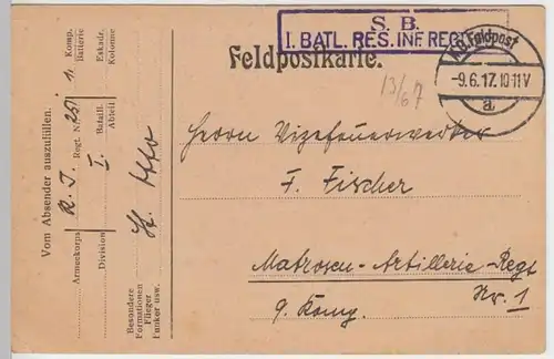 (6282) Feldpostkarte, Res. Inf. Reg. 251, 1. Batl., 1. Komp. 1917