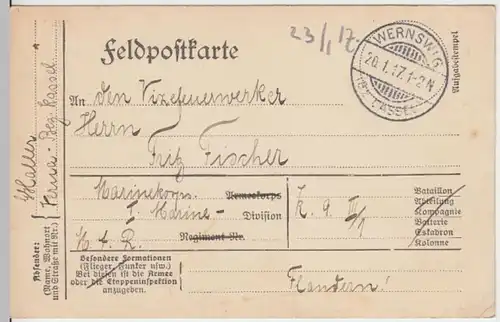 (6236) Feldpostkarte, 1. Marine Division 1917