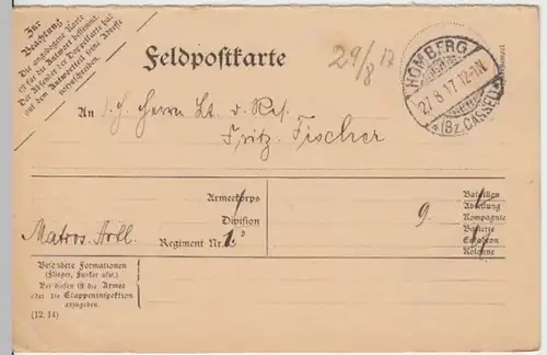 (6235) Feldpostkarte, Matr. Art. Reg. 1, 9. Komp., 1917