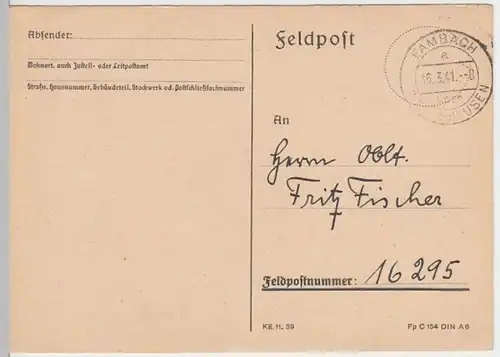 (6213) Feldpostkarte, Feldpost Nr. 16295, 1941