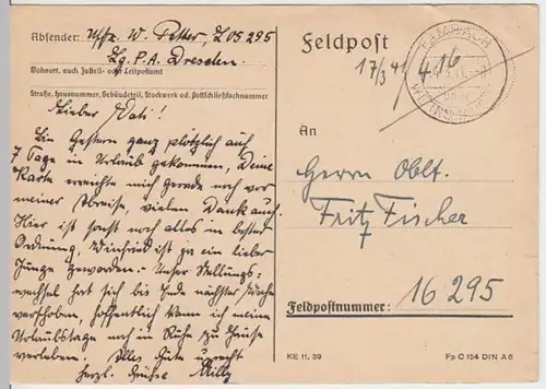 (6211) Feldpostkarte, Feldpost Nr. L 05295, 1941