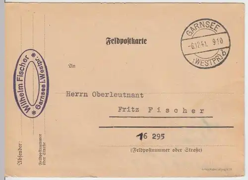 (6210) Feldpostkarte, Feldpost Nr. 16295, 1941