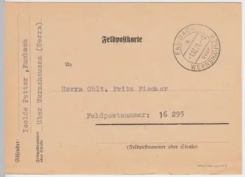 (6190) Feldpostkarte, Feldpost Nr. 16295, 1941