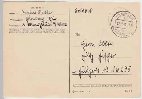 (6180) Feldpostkarte, Feldpost Nr. 16295, 1941