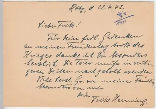 (6179) Feldpostkarte, Feldpost Nr. M 02011, 1942