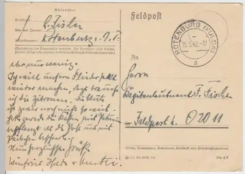 (6168) Feldpostkarte, Feldpost Nr. M 02011, 1942