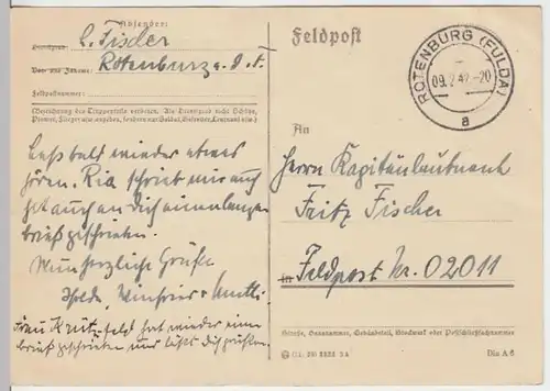 (6167) Feldpostkarte, Feldpost Nr. M 02011, 1942