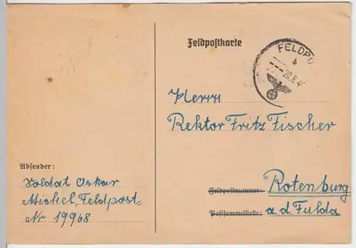 (6157) Feldpostkarte, geschr. in Rotenburg a.Fulda 1940