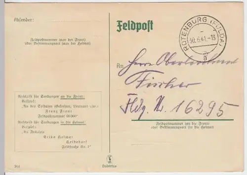 (6155) Feldpostkarte, Feldpost Nr. 16295, 1941