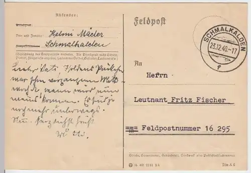 (6152) Feldpostkarte, Feldpost Nr. 16295, 1940