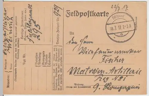 (6141) Feldpostkarte, Feldlazarett 295, Feldpost Nr. 929, 1917